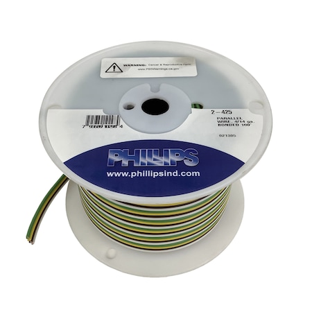 Phillips Wire, Elect, Parallel, 4/14Ga, Brown, Yellow, Green, White, 100 In. Length 2-425